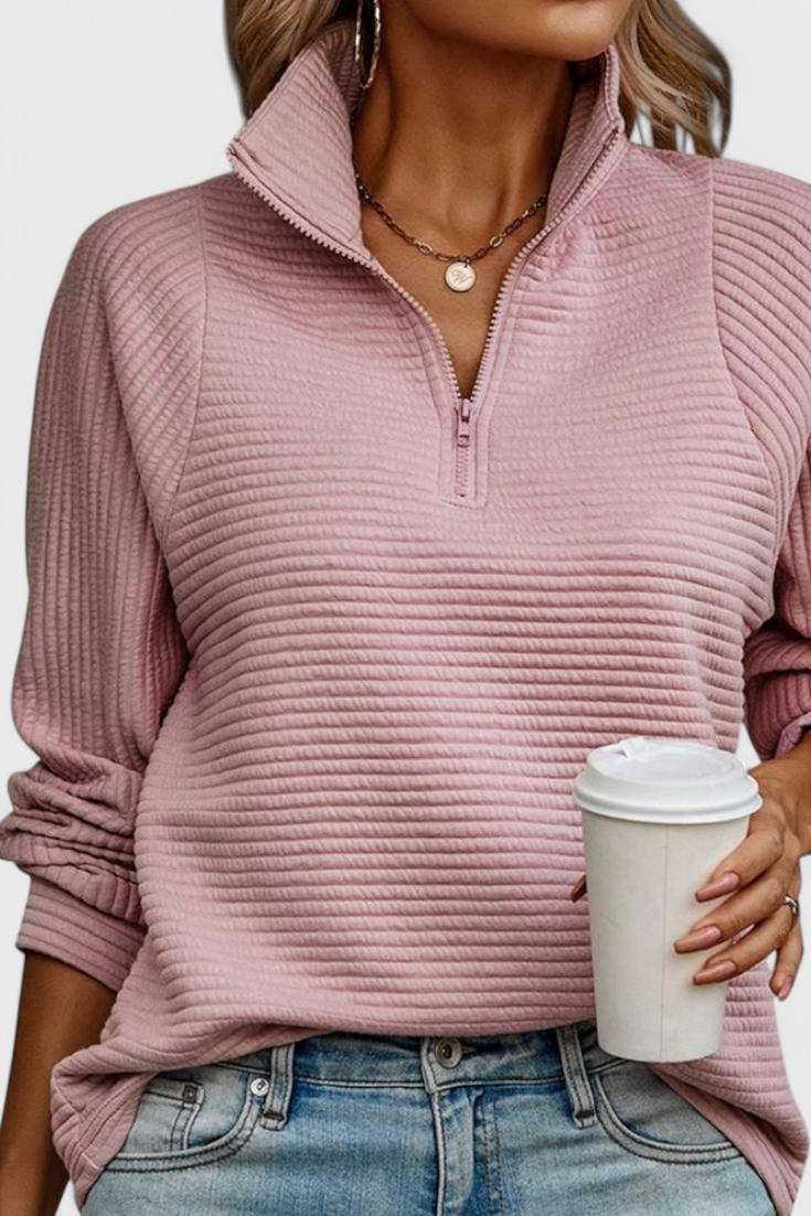 Helene | Jersey de Cuello en V con Cremallera y Manga Larga