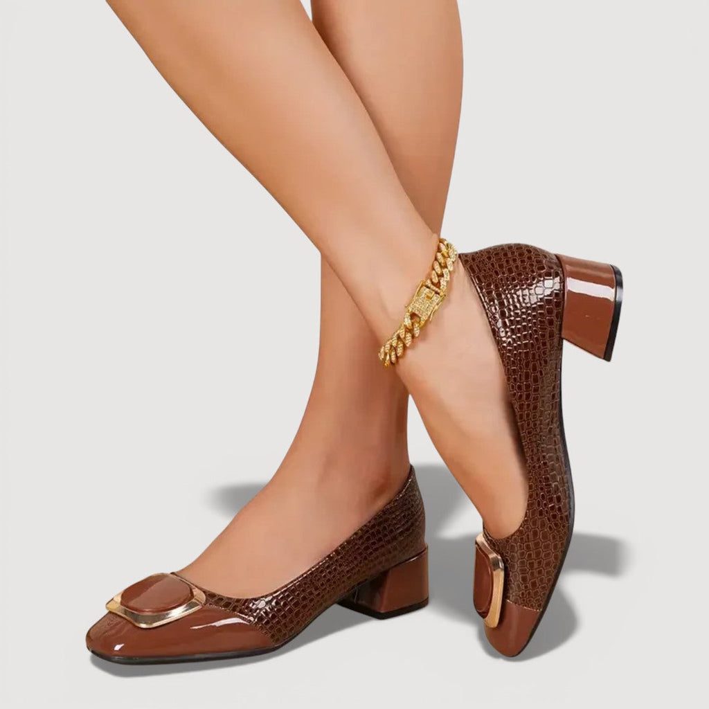 Livana | Zapatos de Tacón Bajo Efecto Croco
