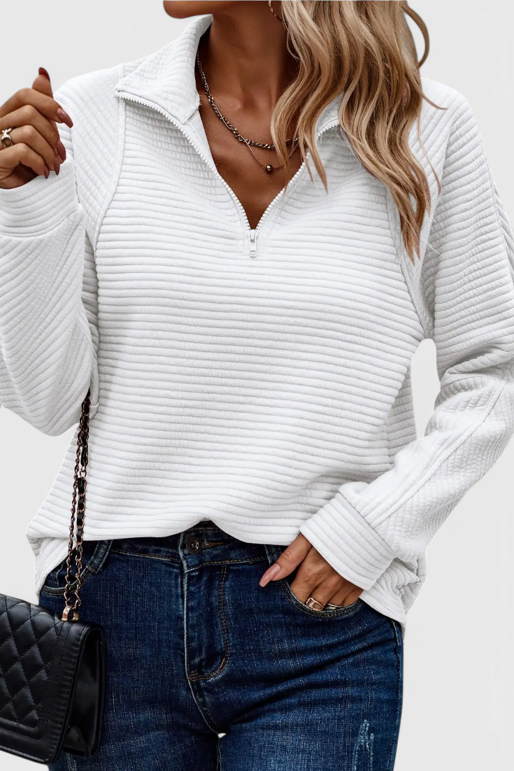 Helene | Jersey de Cuello en V con Cremallera y Manga Larga