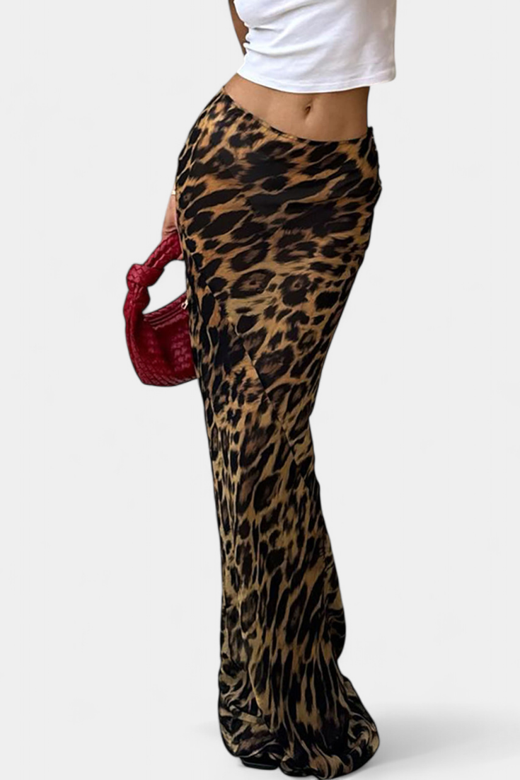Elena | Falda Maxi Slim con Estampado de Leopardo