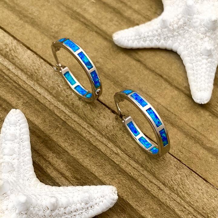 Pendientes en forma de aros con ópalo y plata