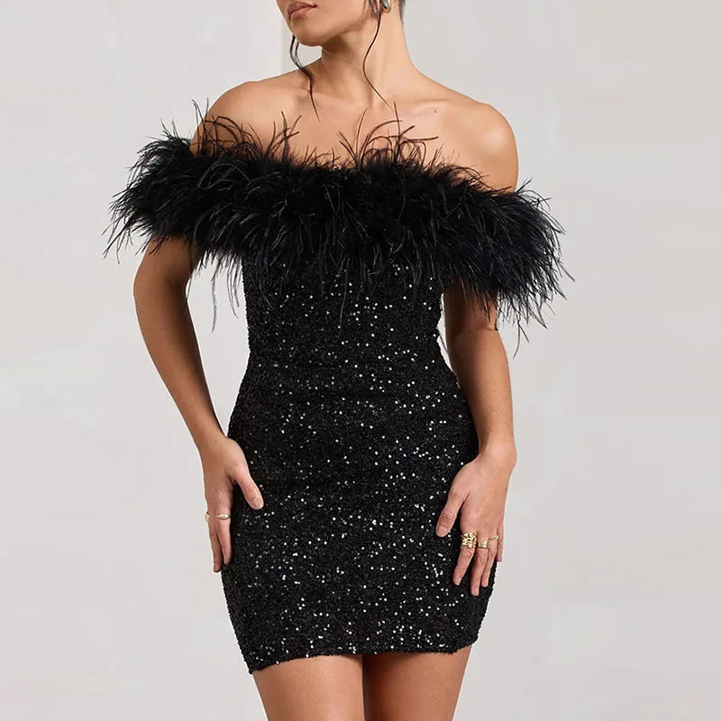 Rinna™ | Elegante vestido de lentejuelas off-shoulder
