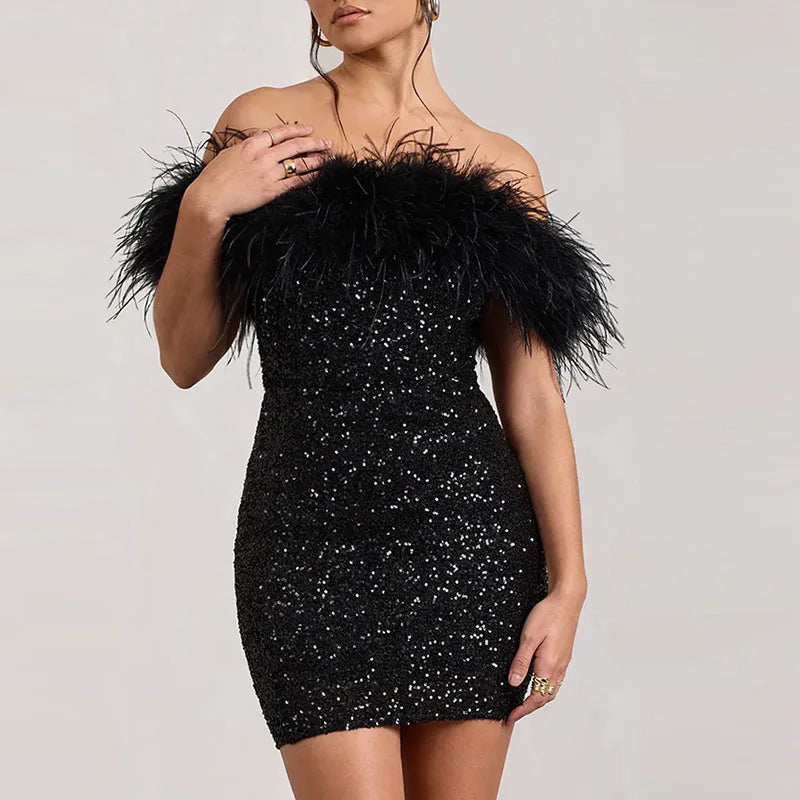Rinna™ | Elegante vestido de lentejuelas off-shoulder