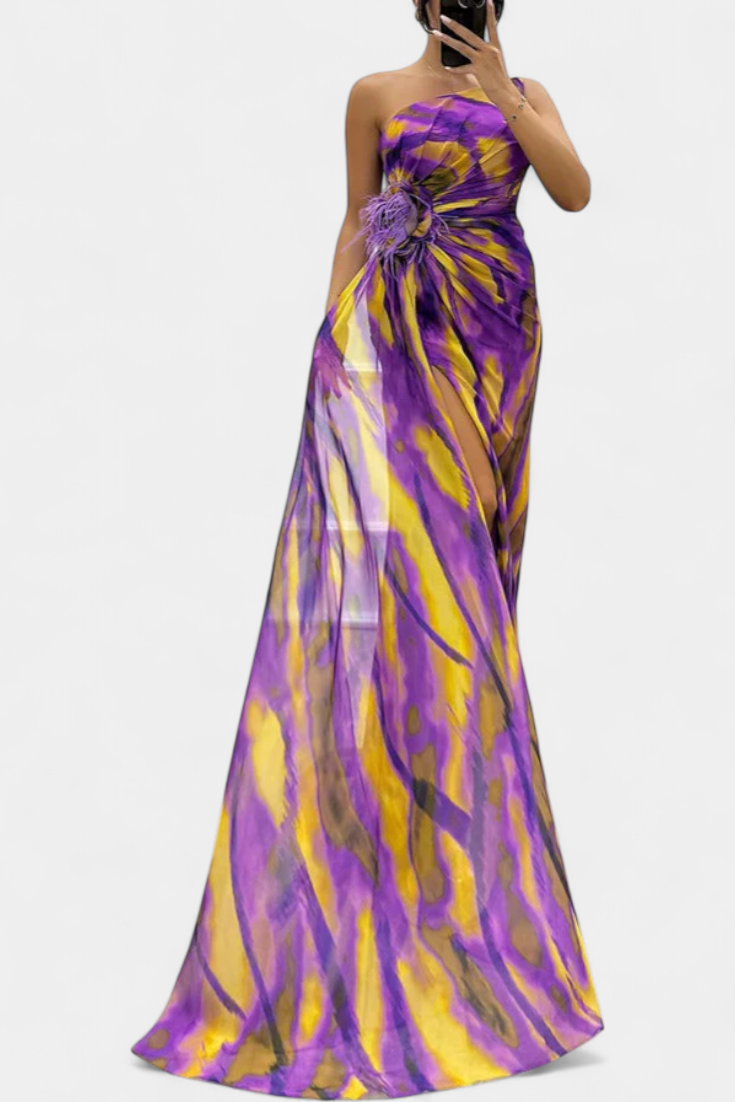 Aylin | Vestido Maxi Asimétrico con Estampado Vibrante