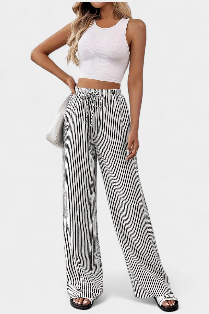 Sabrina | Pantalones Rectos Ligeros con Cintura Ajustable a Rayas