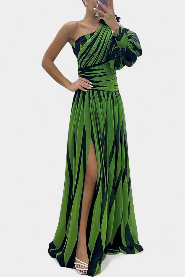 Bethania | Vestido Maxí Elegante de Rayas con Un Solo Hombro
