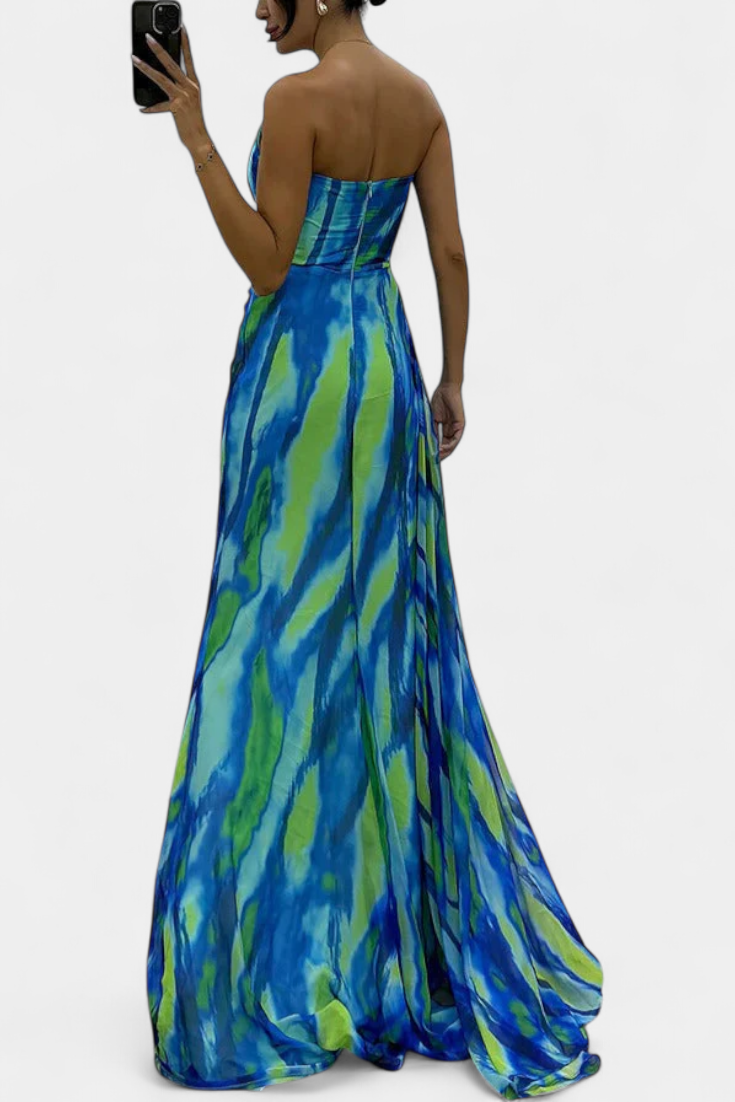 Aylin | Vestido Maxi Asimétrico con Estampado Vibrante