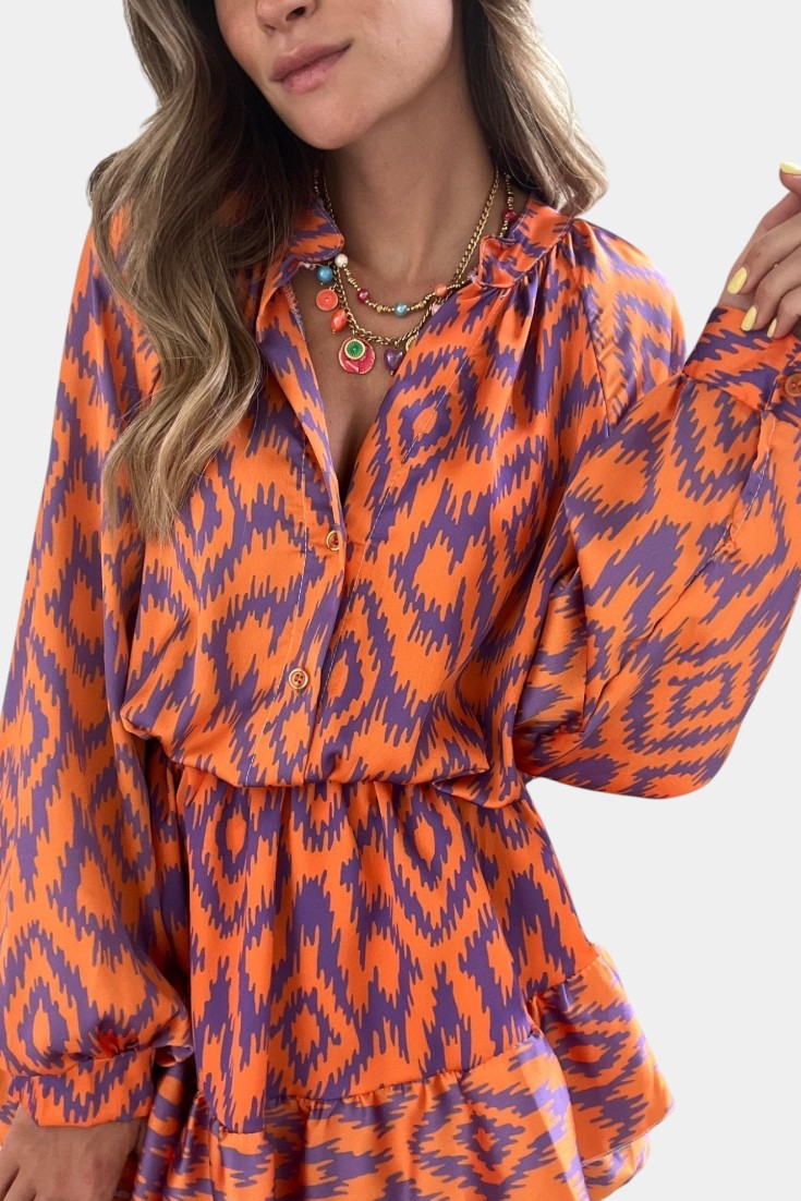 Yasmine | Mono Mini con Volantes y Estampado Ikat