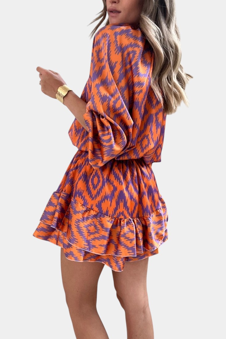 Yasmine | Mono Mini con Volantes y Estampado Ikat