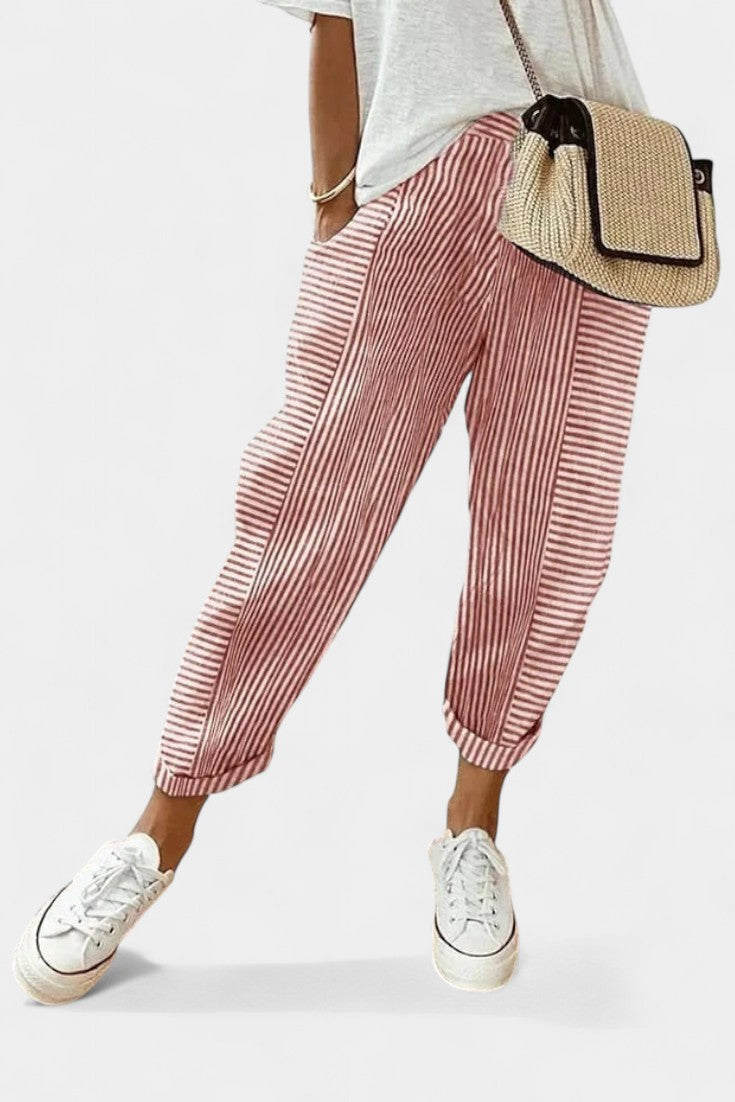 Alba | Pantalones de Mezcla de Lino a Rayas