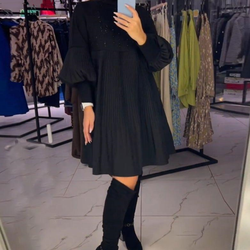 Luna™ | Elegante Vestido Plisado con Mangas Abullonadas