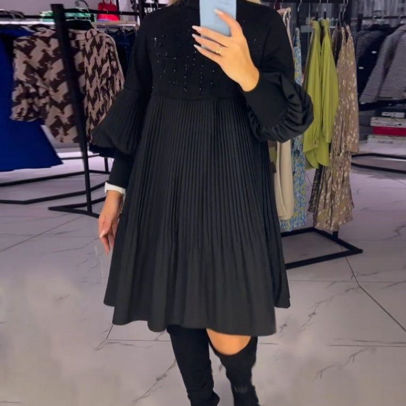 Luna™ | Elegante Vestido Plisado con Mangas Abullonadas