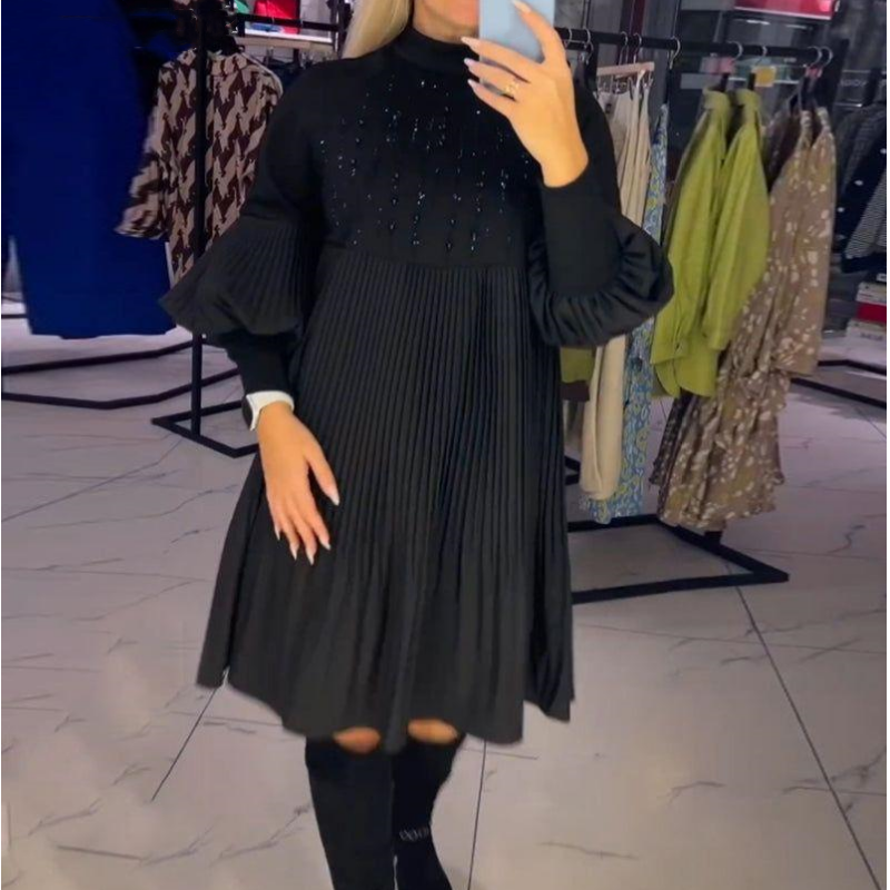 Luna™ | Elegante Vestido Plisado con Mangas Abullonadas